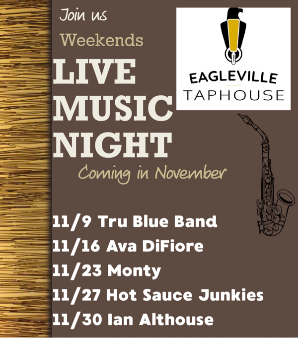 Enjoy live music at Eagleville Taphouse - see who's playing this month!