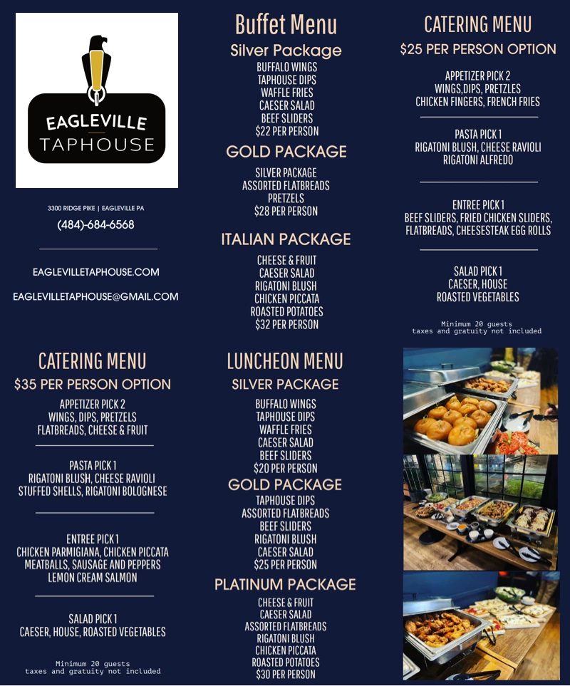Eagleville Taphouse catering and buffet menu